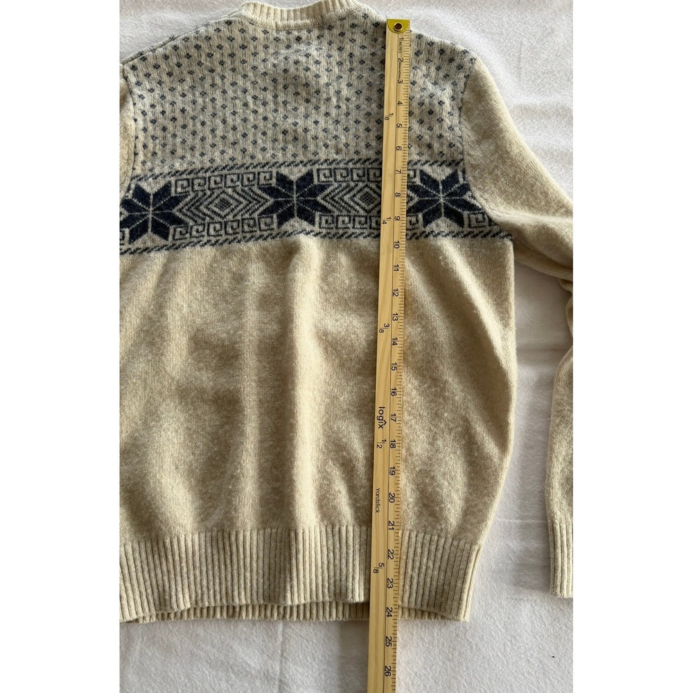 Crown & Ivy Mens Lambswool Crewneck Sweater Cream Navy Blue Small - Picture 3 of 6